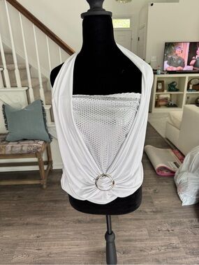 Topia White Halter Tank with Silver Sequin Inset and Ring Detail